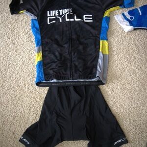Life Time Cycle Cycling Jersey and Shorts Set - Black, Blue, Yellow